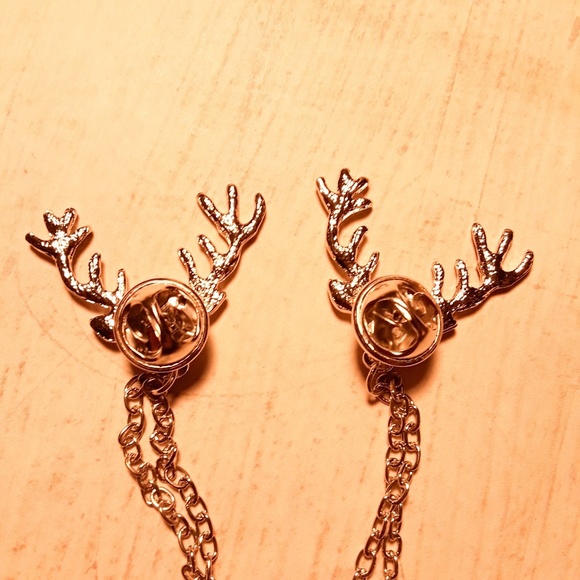 Gold Stag Elk Antler Layer Lapel Collar Pin - Picture 6 of 7